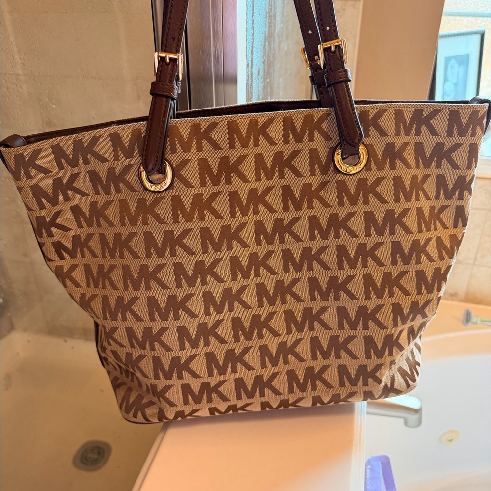 Michael Kors Monogram Tan and Brown Tote